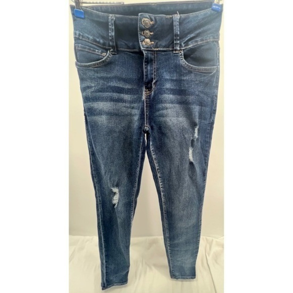 YMI Jeans Women's Size‎ 11/30 High Rise Skinny Distressed Blue Denim Jeans